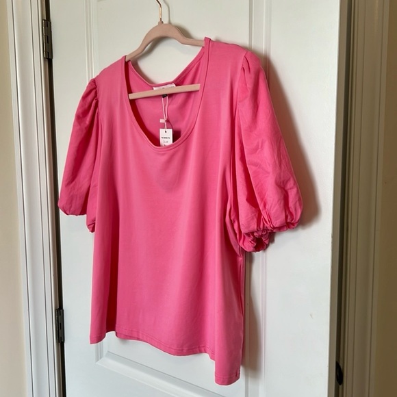 NWT Michelle McDowell Pink Puff Sleeve Top - Picture 2 of 5